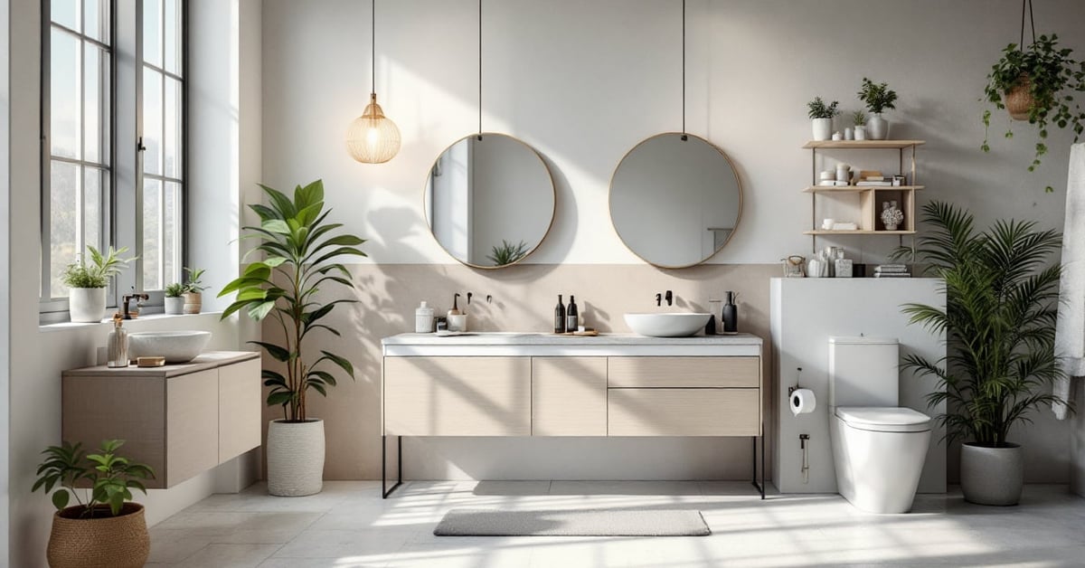 Meubles de salle de bain IKEA modernes dans une salle de bain lumineuse et bien organisée