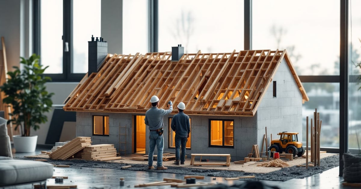 Construction maison pas cher : chantier résidentiel avec matériaux économiques et travaux en cours