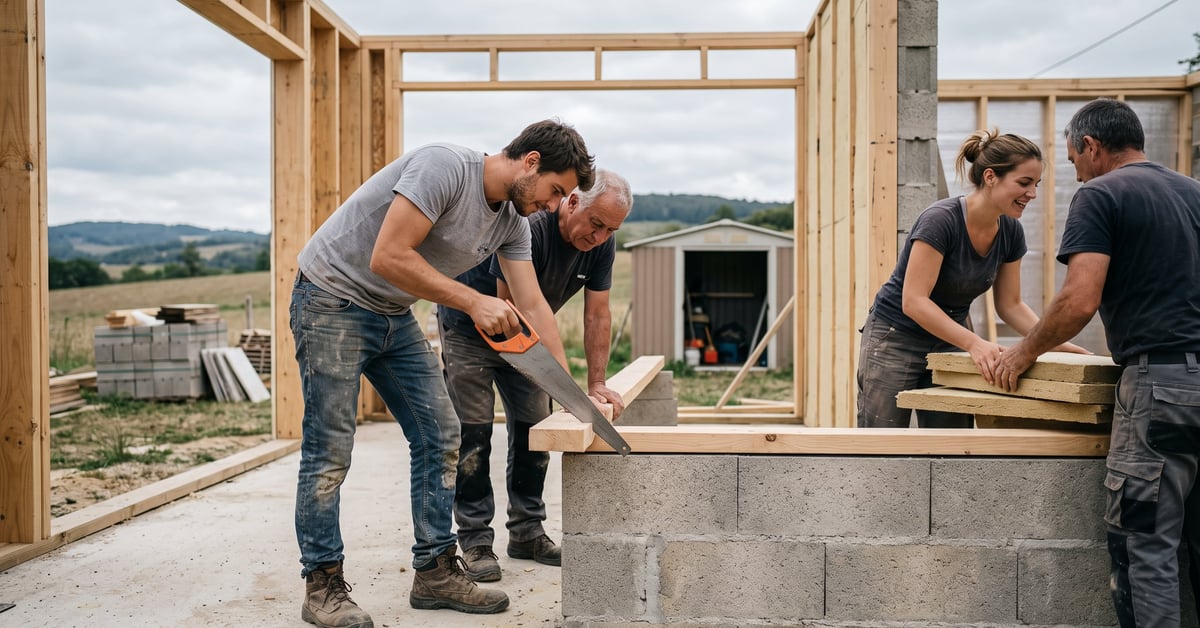 Construire maison pas cher : chantier de construction d'une maison individuelle économique