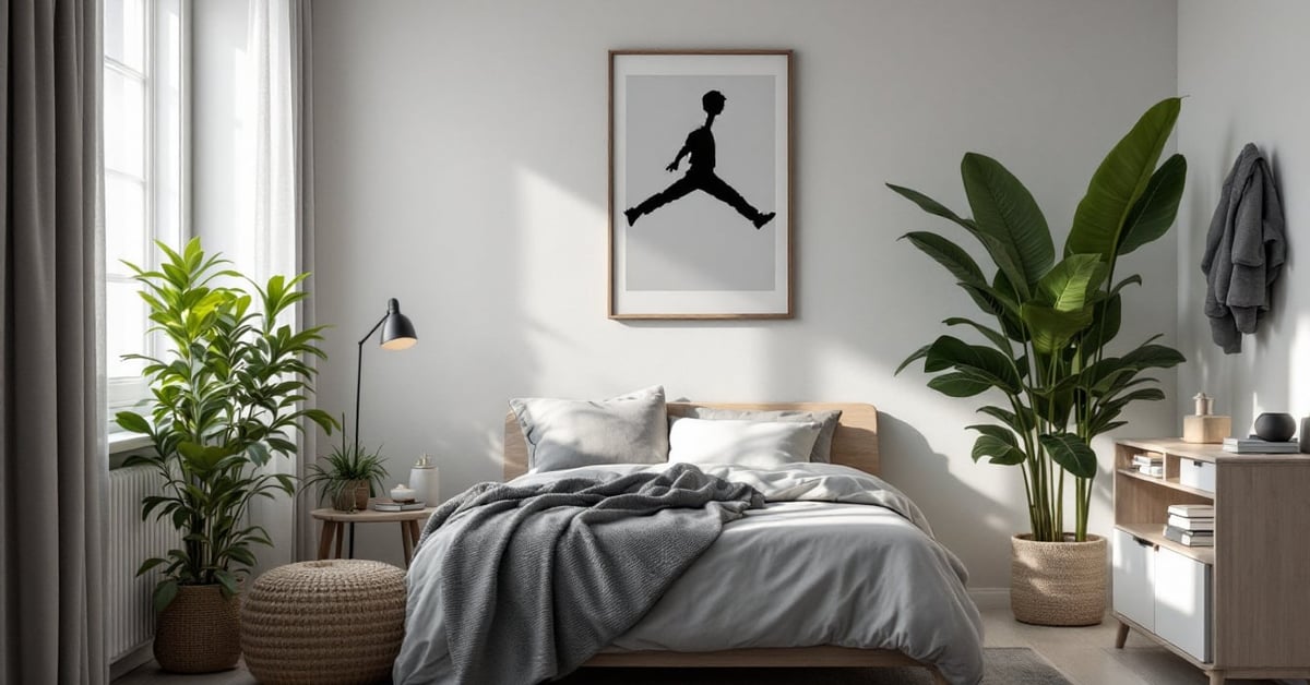 Décoration chambre ado garçon moderne avec bureau, étagères et ambiance urbaine tendance