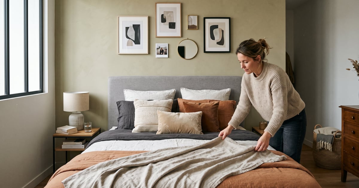 Idées déco chambre parentale cosy avec literie élégante et ambiance chaleureuse