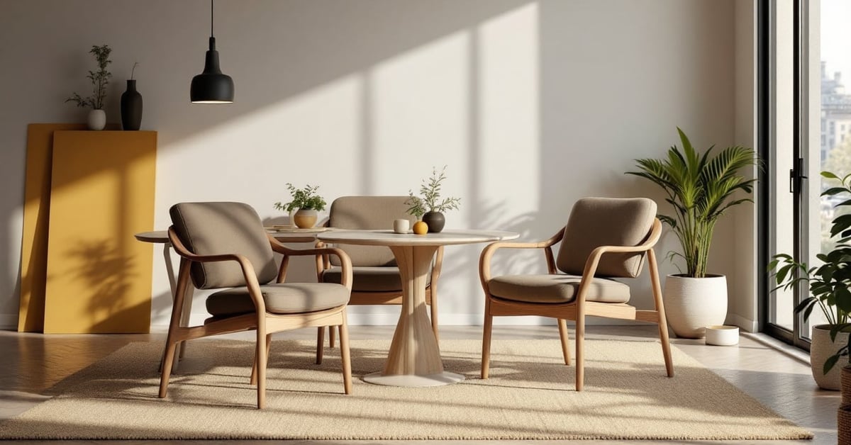 Chaise campagne chic en bois naturel et tissu lin dans un intérieur élégant à l'ambiance rustique moderne
