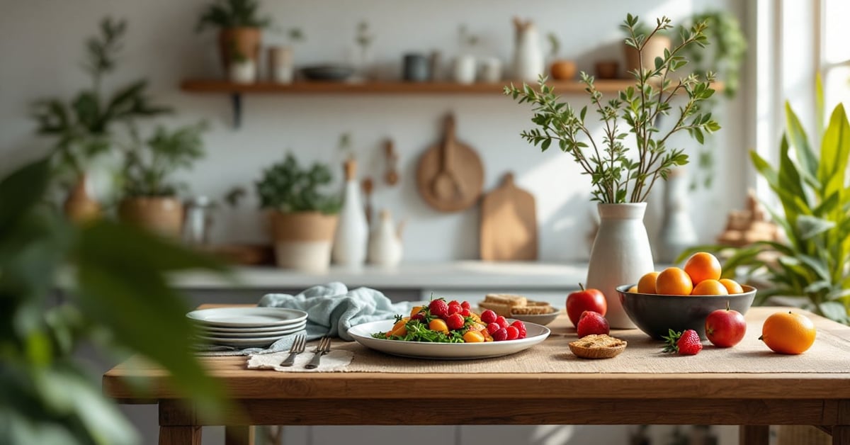 Cuisine campagne chic IKEA avec plan de travail en bois, armoires blanches et détails rustiques élégants
