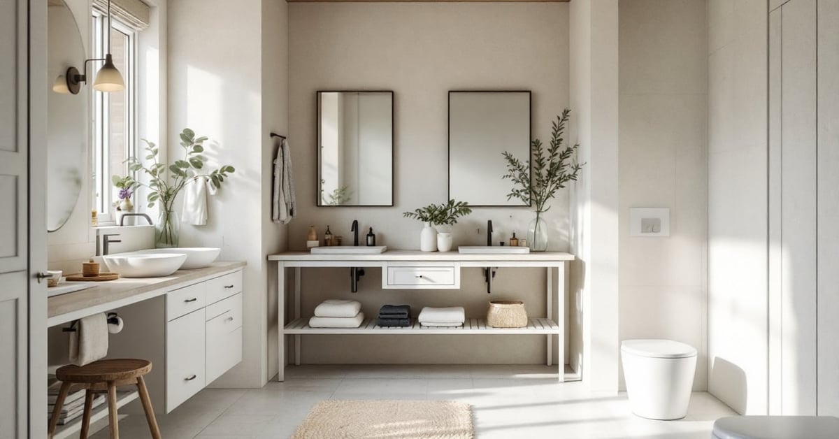 Salle de bains campagne chic avec baignoire en fonte, bois brut et décorations rustiques raffinées